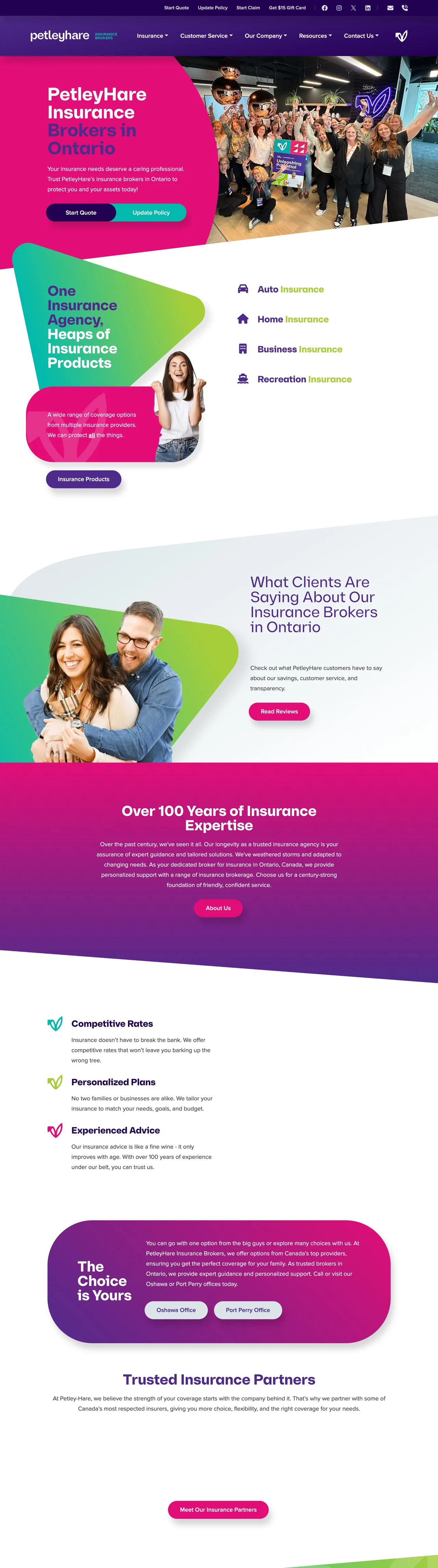 PetleyHare Insurance Brokers website — full page preview